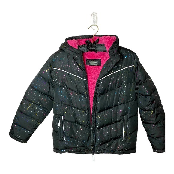 Eddie Bauer Other - Girls Eddie Bauer Black/Pink Hooded Winter Coat Med (10-12)